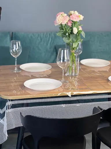 Скатертина силіконова з білою перлинною стрічкою подвійною 400х110 см - фото 6