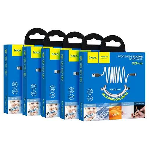 Кабель HOCO X21 Plus USB to Type-C 3A, 1m, silicone, silicone connectors, Black+White - фото 2
