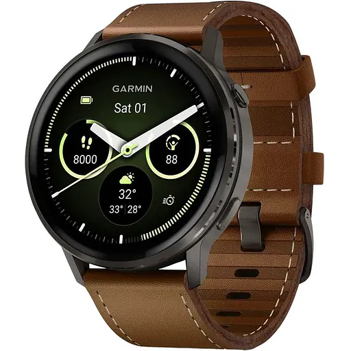 Смарт-годинник Garmin Venu 4 45 мм Slate with Brown Leather Band (010-03014-03) [153838]
