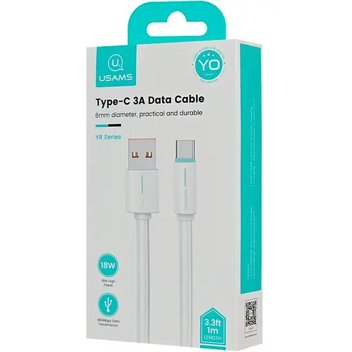 Кабель Usams SJ732 USB-A to USB-C 18W 1m White (SJ732USB02) [138975] - фото 4