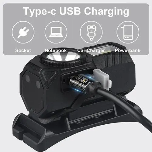 Фонарь налобный T131-XPE+3SMD с сенсорным управлением клипса магнит Li-Ion аккумулятор Type-C Черный - фото 5