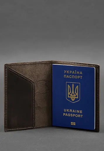 Кожаная обложка для паспорта с картой Украины темно-коричневый Crazy Horse - фото 3