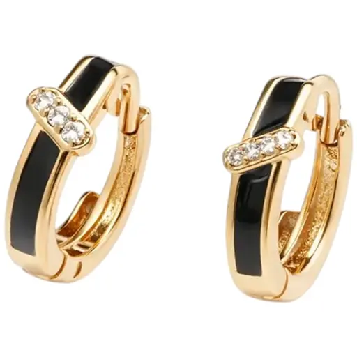Серьги Xuping с черными вставками и камнями, гипоаллергенное украшение для повседневного образа, золотистые - фото 1