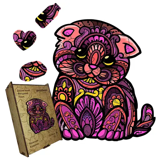 Пазл деревянный Сказочный Котенок, А4, Картонная коробка 100 элементов