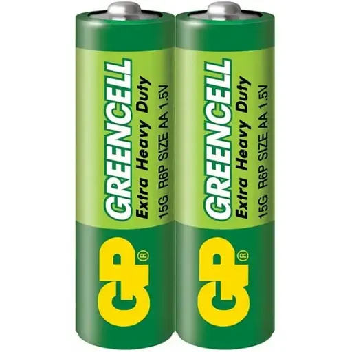 Батарейки GP зеленый CELL 1.5V солевые, 15G-S2, R6, AA 2 шт. - фото 1