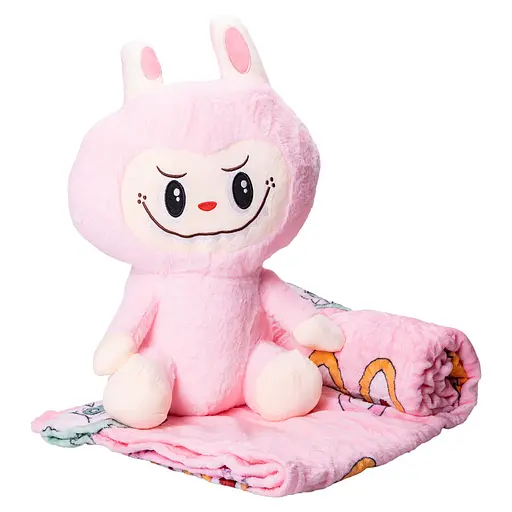 М'яка іграшка-плед та подушка 3 в 1 Лабубу 50 см Рожевий Colorful Home LAB2P - фото 2