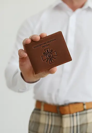 Кожаная обложка для удостоверения министерства обороны светло-коричневая Crazy Horse - фото 1