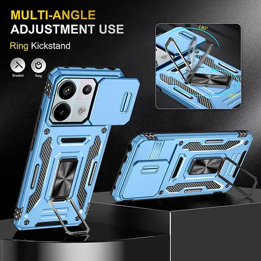 Ударопрочный чехол Epik Camshield Army Ring для Xiaomi Poco X6 Pro Голубой / Light Blue - фото 4