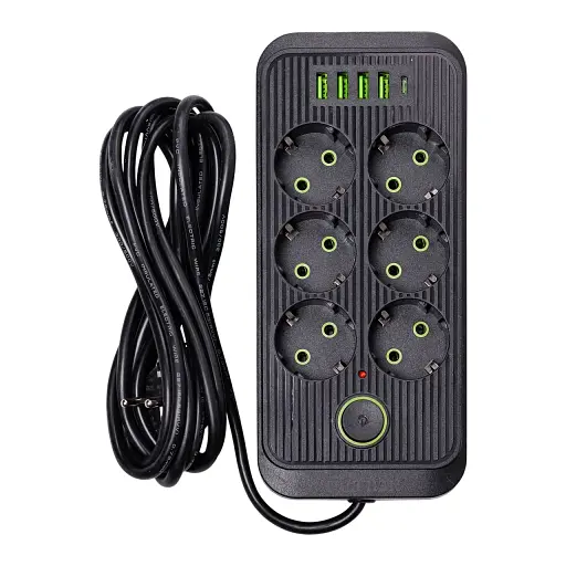 Мережевий фільтр-подовжувач Yiwu HP-5-24 SMART F06U на 6 розеток 5 USB 3 метри чорний  - фото 3