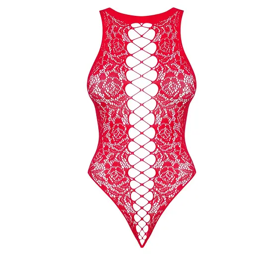 Ажурний бодістокінг із ефектом шнурівки Obsessive B120 teddy Red S/M/L