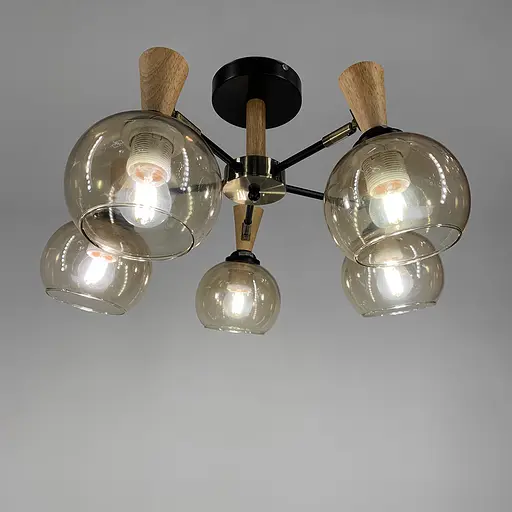 Металева люстра на 5 плафонів з елементами дерева Line.F 51898/5 - фото 7