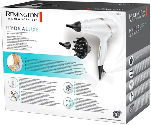 Фен Remington HydraLuxe, 2300 Вт, 3 режима, диффузор, ионизация, холодный обдув, белый - фото 6