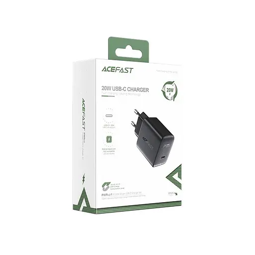 Мережевий зарядний пристрій Acefast A1 PD20W single USB-C charger чорний - фото 2