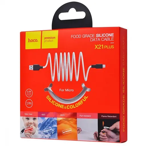 Дата кабель Hoco X21 Plus Silicone MicroUSB Cable (1m) Black / Orange - фото 5