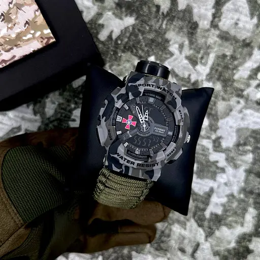 Наручний годинник чоловічий 005CMGYSU ЗСУ Сірий камуфляж Паракордний ремінець Army Green + Коробка Patriot acs0031041 - фото 2