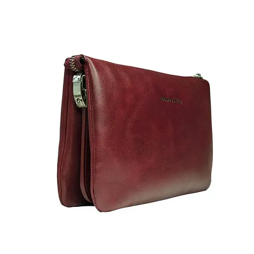 Женский клатч Grande Pelle с ремешком через плечо вишня acs0032213 - фото 4