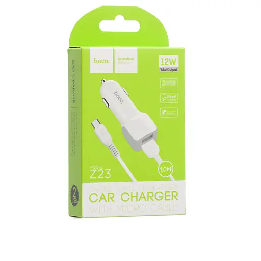Автомобільний зарядний пристрій Hoco Z23 grand style dual-port car charger with Micro 2USB 2.4A Білий - фото 2