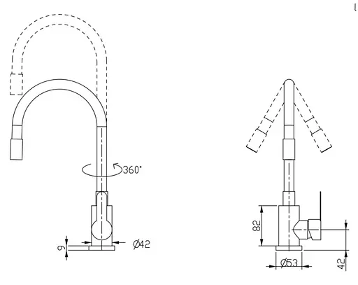 Змішувач для кухні Brinex Pure 015F3 з гнучким виливом Nickel/Black BRIPUR015F3NKB - фото 4