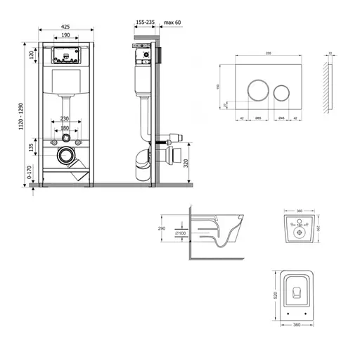 Набір Q-tap Nest 4 в 1 підвісний унітаз Swan Ultra Quiet 520x360x320 + комплект інсталяції QT16335180W48191 - фото 8
