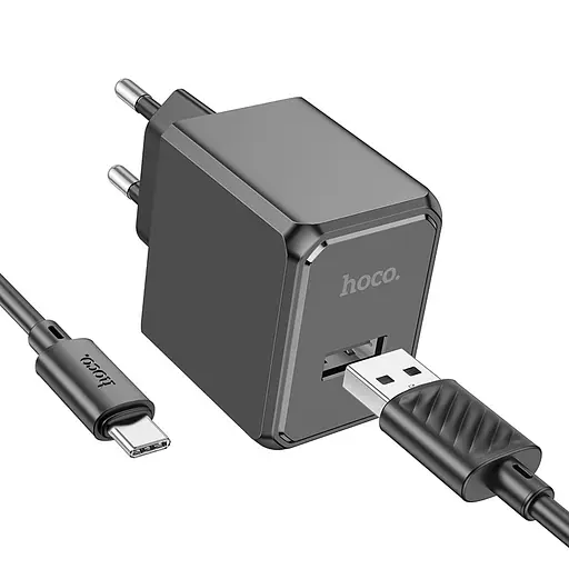 Мережевий зарядний пристрій Hoco CS11A Ocean single port charger set (Type-C) (EU) Чорний - фото 1