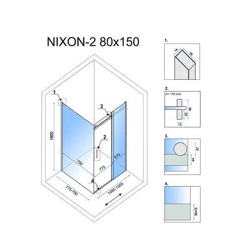 Душевая кабина Rea Nixon 80x150 L chrome REA-K5010 + REA-K5008, Левая, прозрачная, хром - фото 2