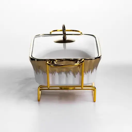 Мармитница фарфоровая Yiwu 1 л прямоугольная со стеклянной крышкой 31х16х11 см мармит на подставке для первых блюд ML525-11 - фото 3