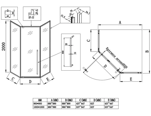 Душова кабіна без піддону Koer SR SC06-100x100x200-TR-01 прозоре скло Easy Clean 8 мм, хром KR5365, Універсальна, прозорий, хром - фото 2