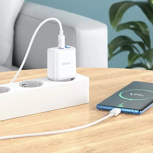 Сетевой адаптер питания Hoco C105A 20W Type-C и USB с быстрой зарядкой и кабелем Type-C to Type-C белый - фото 8