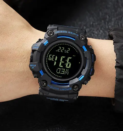 Чоловічий спортивний годинник Skmei 2037 з компасом (Чорний з синім) - фото 6