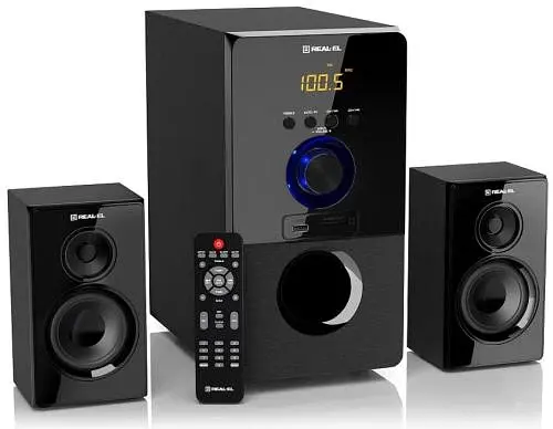 Колонки 2.1 REAL-EL M-555 Black, сателіти 2 x 12.5 Вт, сабвуфер 30 Вт, МДФ, Bluetooth, FM-тюнер, USB/SD, дисплей, живлення від мережі 220V, керування спереду + пульт ДК - фото 6