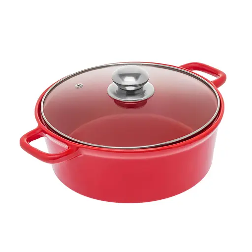 Керамическая кастрюля круглой формы с крышкой, 1.88 л, S&T Красный 87671 - фото 4