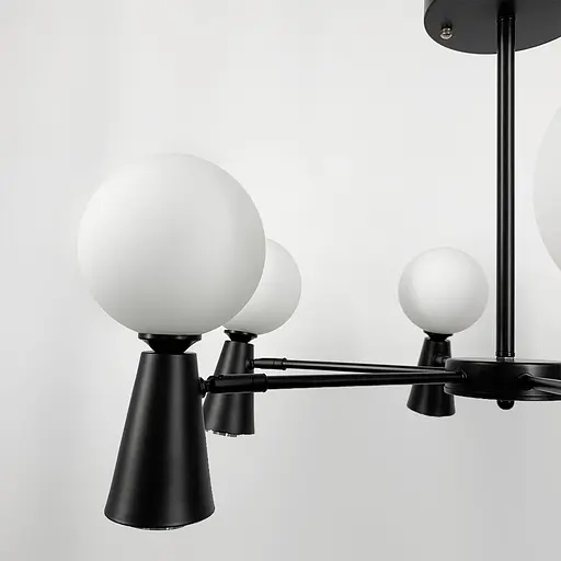 Чорна люстра ABELINA з 6-ма білими плафонами на 2 джерела світла Line.F YG 8006/6+6 BK+WT - фото 5