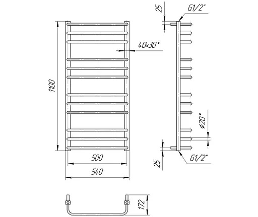 Водяной полотенцесушитель Mario Премиум Стандарт 1100x540/500, Хром - фото 2