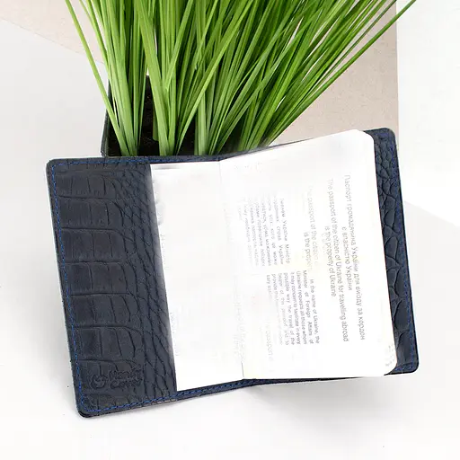 Обложка на паспорт, загранпаспорт кожаная Handycover 0054 синяя рептилия - фото 2