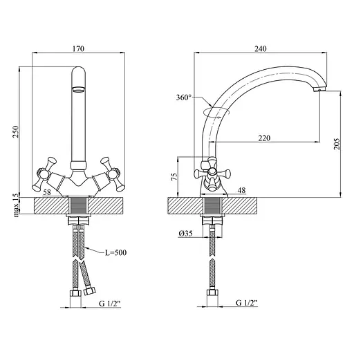 Змішувач для кухні Kroner KRM Rhein - C032 (CV017352) - фото 7