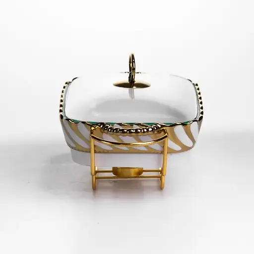 Мармитница фарфоровая Yiwu Tiffany 1 л со стеклянной крышкой на металлической подставке с подогревом 28х23х7 см мармит для первых блюд SG-428-11 - фото 3