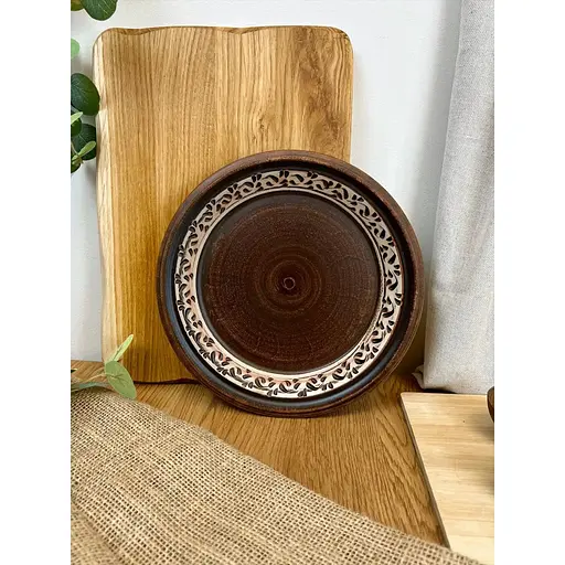 Тарілка 24 см керамічна (глиняна) різьблена Ангоб - фото 2