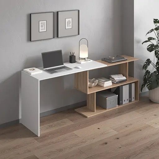 Cтол компьютерный Vays поворотный письменный cтол трансформер M-41 Белый-Дуб Сонома - фото 2