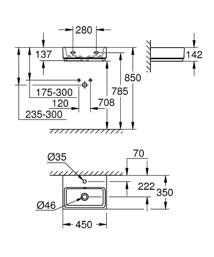 Умивальник Grohe Cube Ceramic підвісний 455x350 мм 3948300H, Білий - фото 3