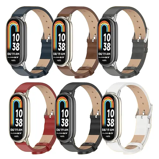 Кожаный ремешок MiJobs для фитнес-браслета Xiaomi Mi Band 8 и 9 Type B коричневый, держатель - золотистый - фото 6