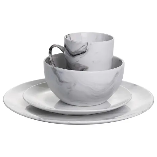 Столовый набор посуды тарелок и чашек 24 предмета на 6 персон Marmor фарфоровый, обеденный столовый сервиз тарелок Yiwu MD-24-2G - фото 5