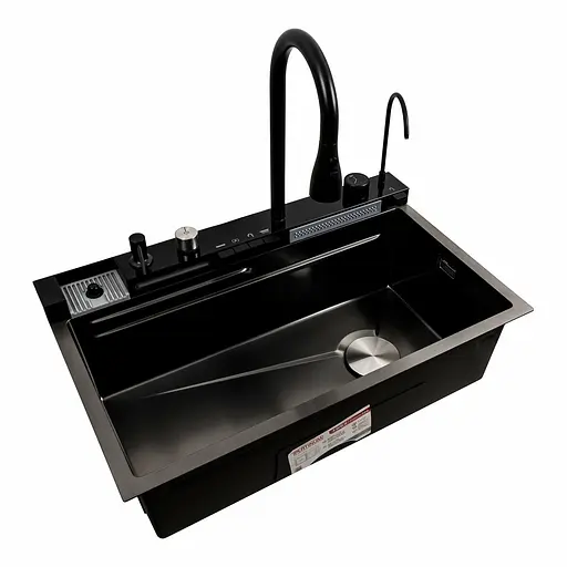 Кухонна мийка 75x45М PVD чорна Platinum Handmade Водоспад, Чорний - фото 3