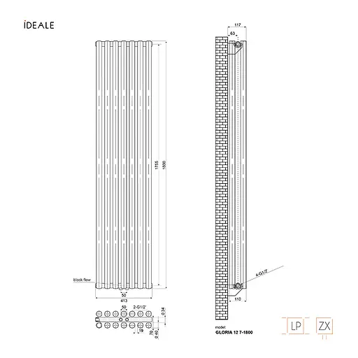 Радіатор дизайнерський Ideale Gloria 12 7/1800/413 антрацит, Антрацит - фото 5