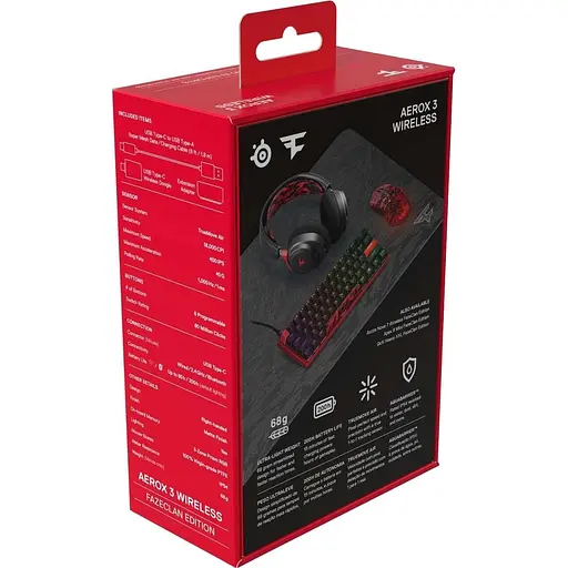Миша SteelSeries Aerox 3 Wireless, RGB, 18000dpi., 6кн., Faze Clan Edition (62609) - фото 8