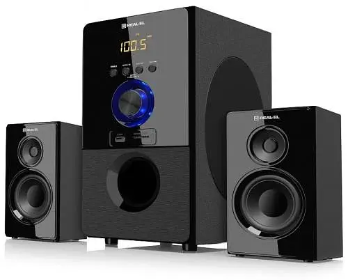 Колонки 2.1 REAL-EL M-555 Black, сателіти 2 x 12.5 Вт, сабвуфер 30 Вт, МДФ, Bluetooth, FM-тюнер, USB/SD, дисплей, живлення від мережі 220V, керування спереду + пульт ДК - фото 4