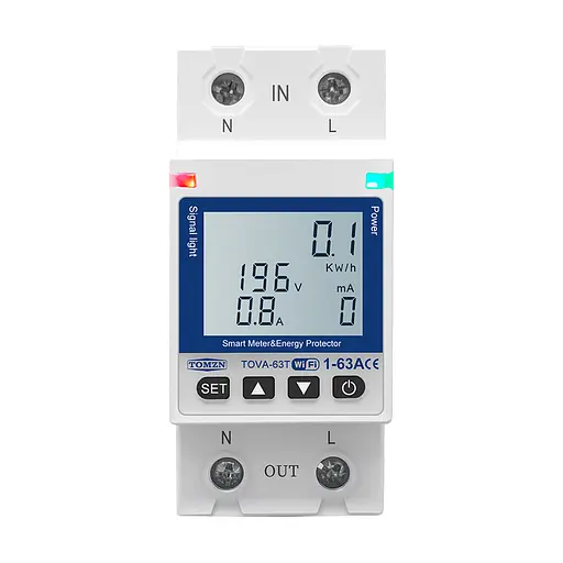Умный автоматический выключатель с Wi-Fi (Tuya) TOMZN TOVA-63T 63A с мониторингом энергопотребления, защитным реле напряжения и защитой от утечки тока (51-00123) - фото 2