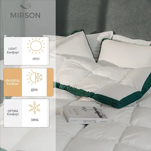 Одеяло пуховое MirSon Imperial Delight, летнее, 215х155 см, белое с зеленым кантом - фото 16