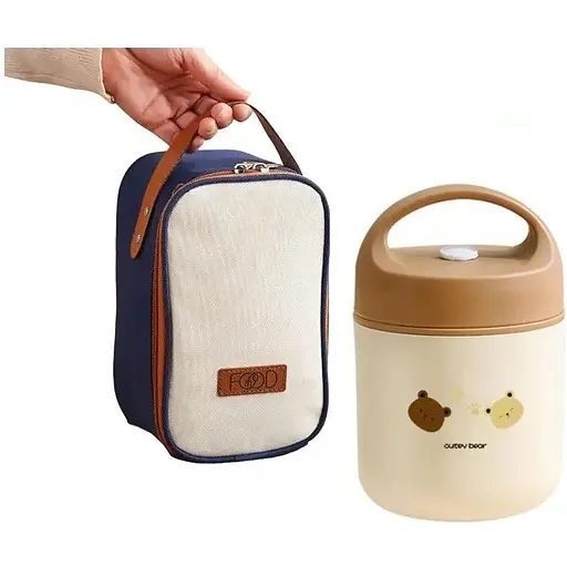 Термос для їжі - ланчбокс FOOD 0,49л харчовий термос з контейнером beije green - фото 1