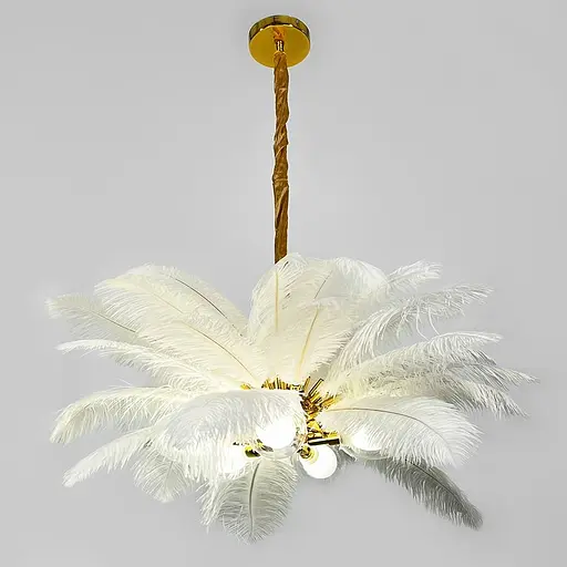 Розкішна підвісна люстра з пір'ям Ø 80 см | Line F | Арт. AS149-800 WT - фото 5