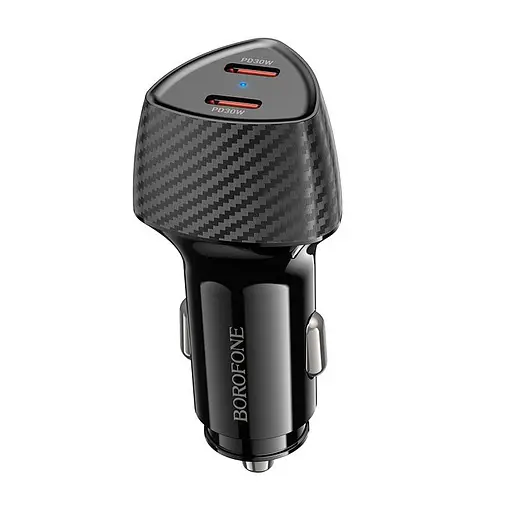 Адаптер автомобильный BOROFONE Solid car charger BZ31D 2Type-C, 60W/3A, PD/QC| - фото 1